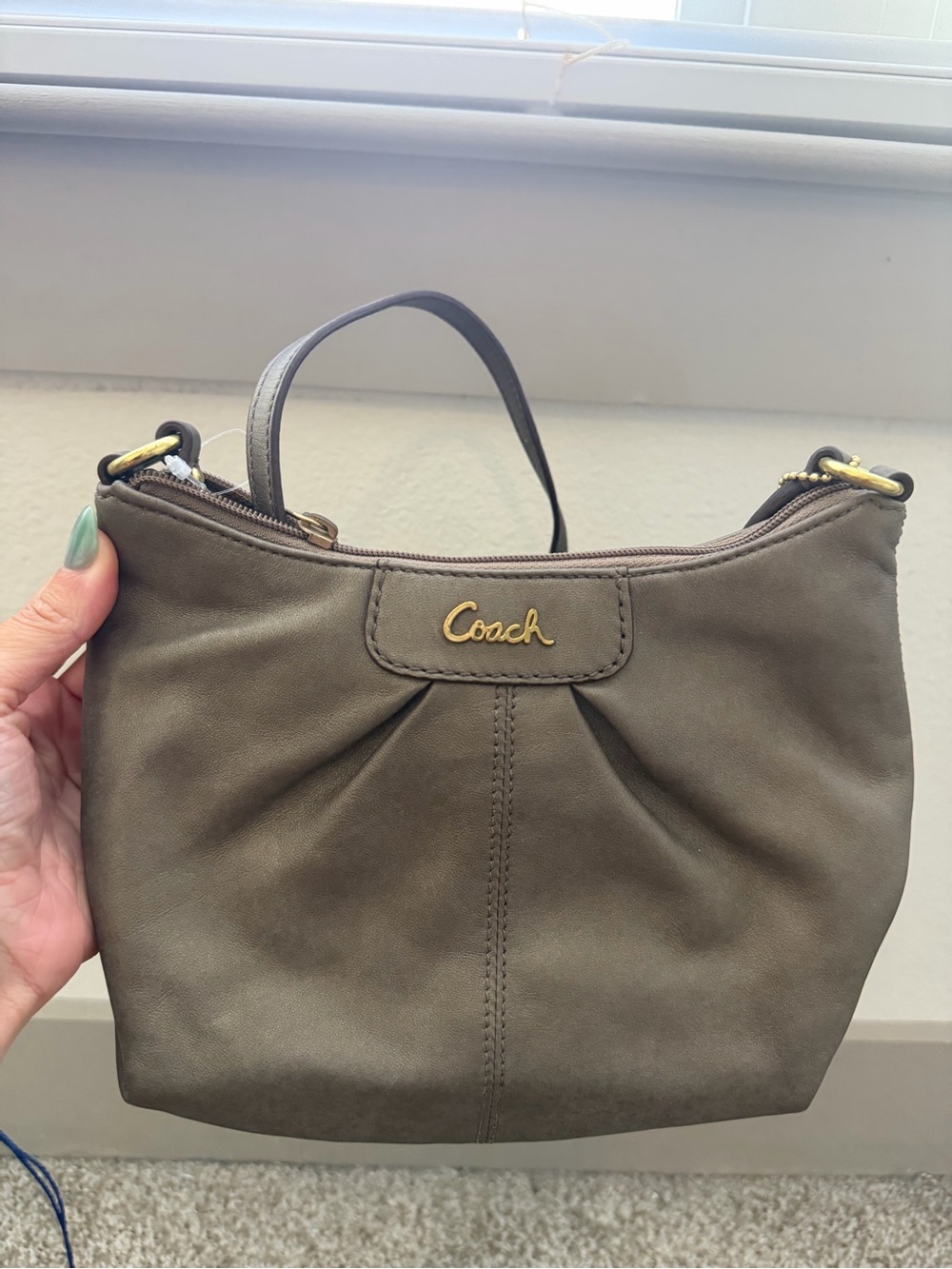 Coach Olive Leather Mini Shoulder Bag with Gold Hardware